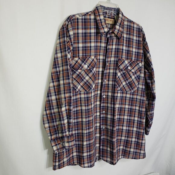 VTG BIG MAC Workwear Mens Shirt Large Reg 16-16.5 Plaid Button Pockets Long Slv - Picture 4 of 9